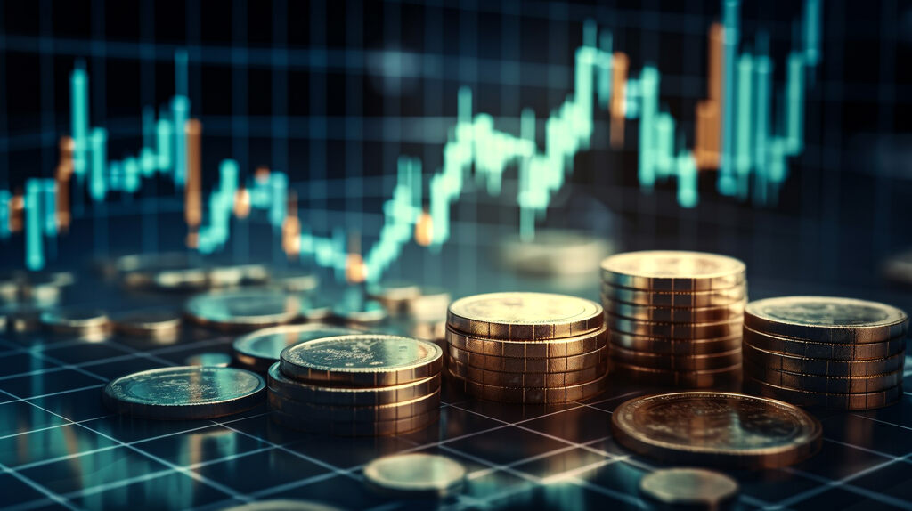 moedas e gráficos ilustrativos representando o Tesouro Direto com juros semestrais