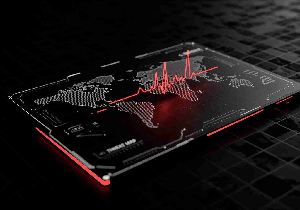 tela de tablet com mapa mundi e gráfico ilustrativo, representando os mercados emergentes
