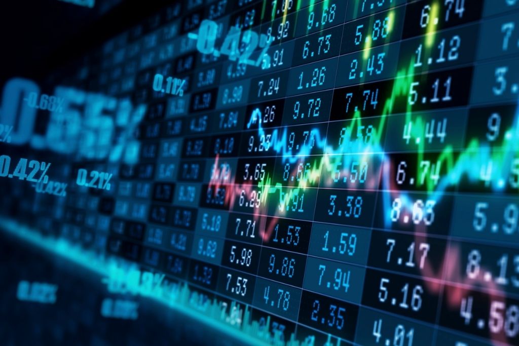 Dados financeiros em imagem digital que mostra diversos gráficos e porcentagens, representando as bolsas mundiais.