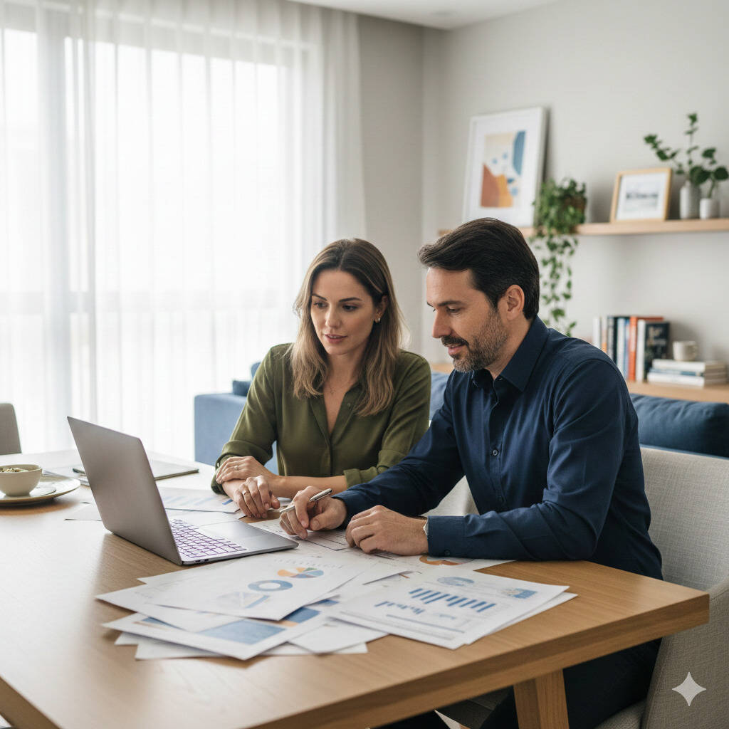 Casal utilizando plataforma de investimento para guardar dinheiro e render.