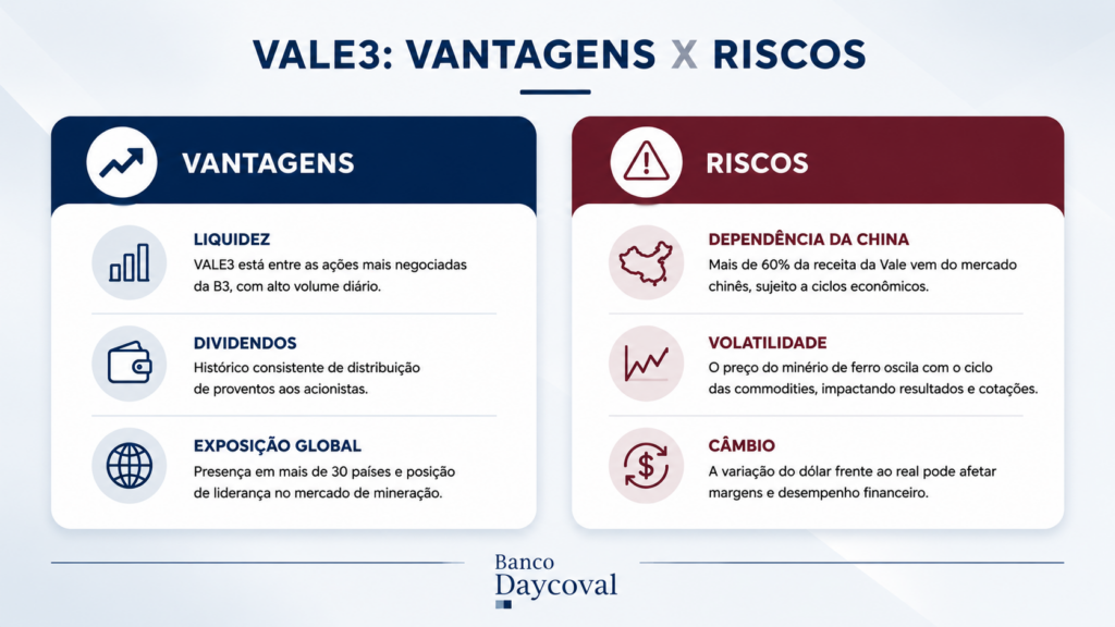 infográfico vantagens e riscos de investir em ações da Vale VALE3