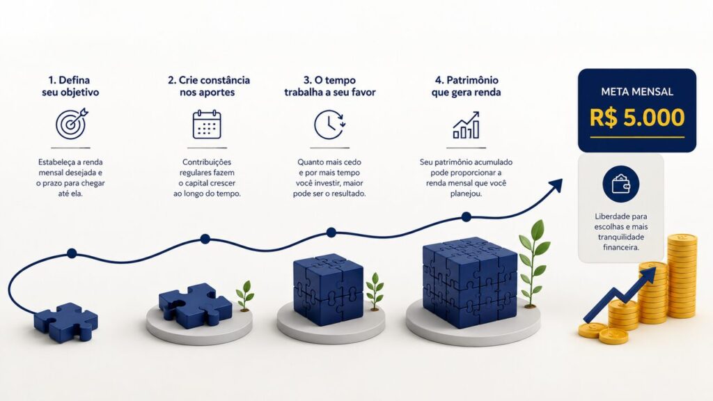 Planejamento de aportes para buscar renda mensal de R$ 5 mil